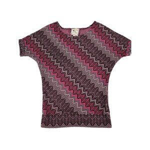 Pink Rose Top Size M Diagonal Chevron Pink Black White Grey Casual Pullover